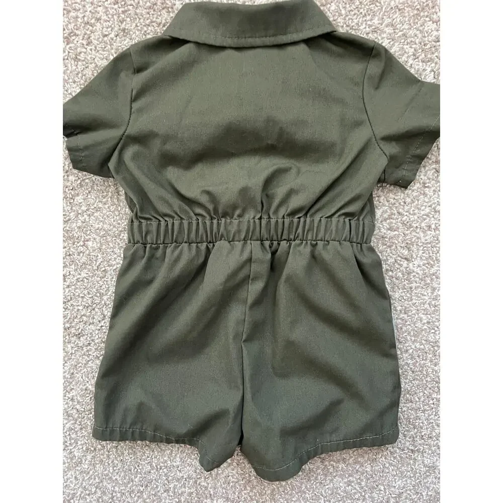 SHEIN Baby Utility Romper Olive Green‎ Zip Front Cargo One Piece 12-18M